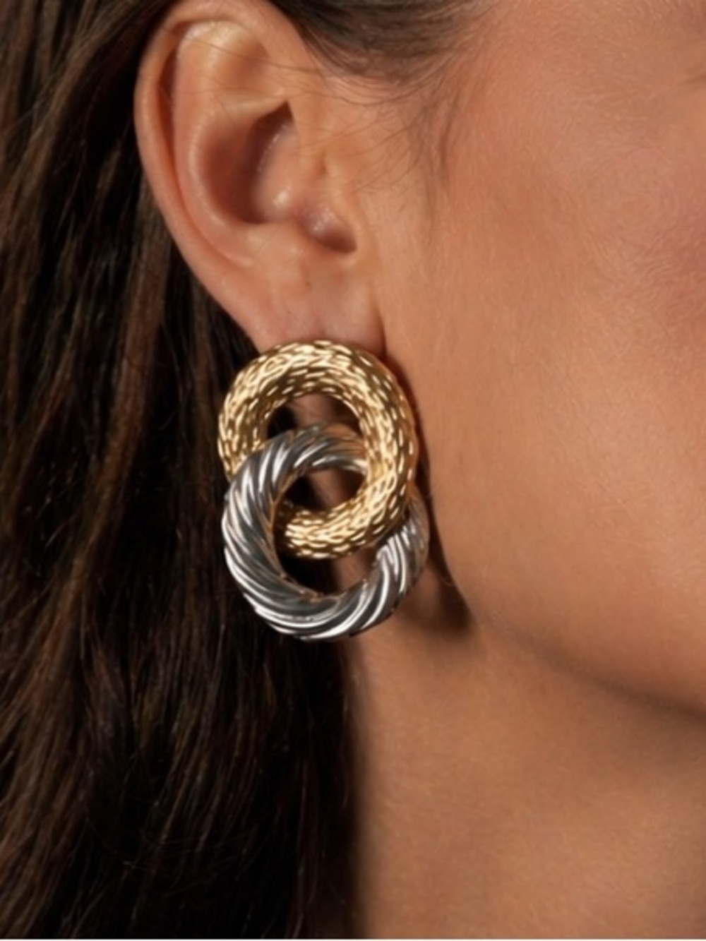 Chunky Two Tone Interlocking Hoop Earrings - Gold & Silver Trendy Jewelry